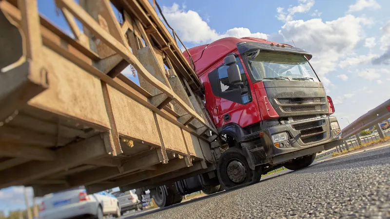 an exploding truck wheel caused an accident on the road selective focus