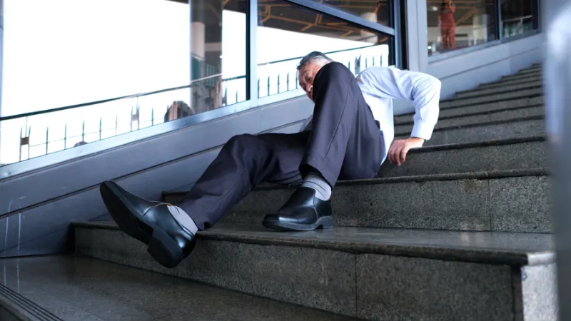 A man falls down the stairs and is injured